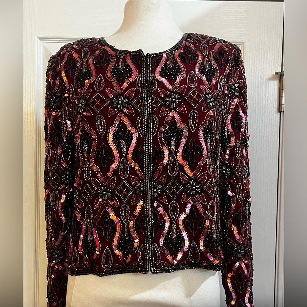 ✨ Vintage Sténay Beaded & Sequined Silk Jacket – Size L ✨